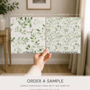 Green Leaf Pressed Flower Wallpaper, Fern Garden, Peel & Stick Removable