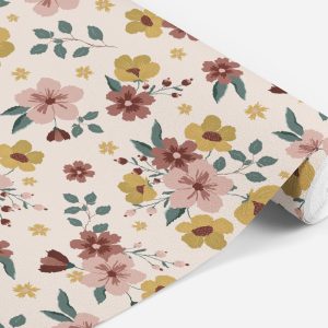 Mauve Pink Mustard Floral Wallpaper, Peel and Stick Removable, Unpasted Prepasted Traditional Option, Boho Floral